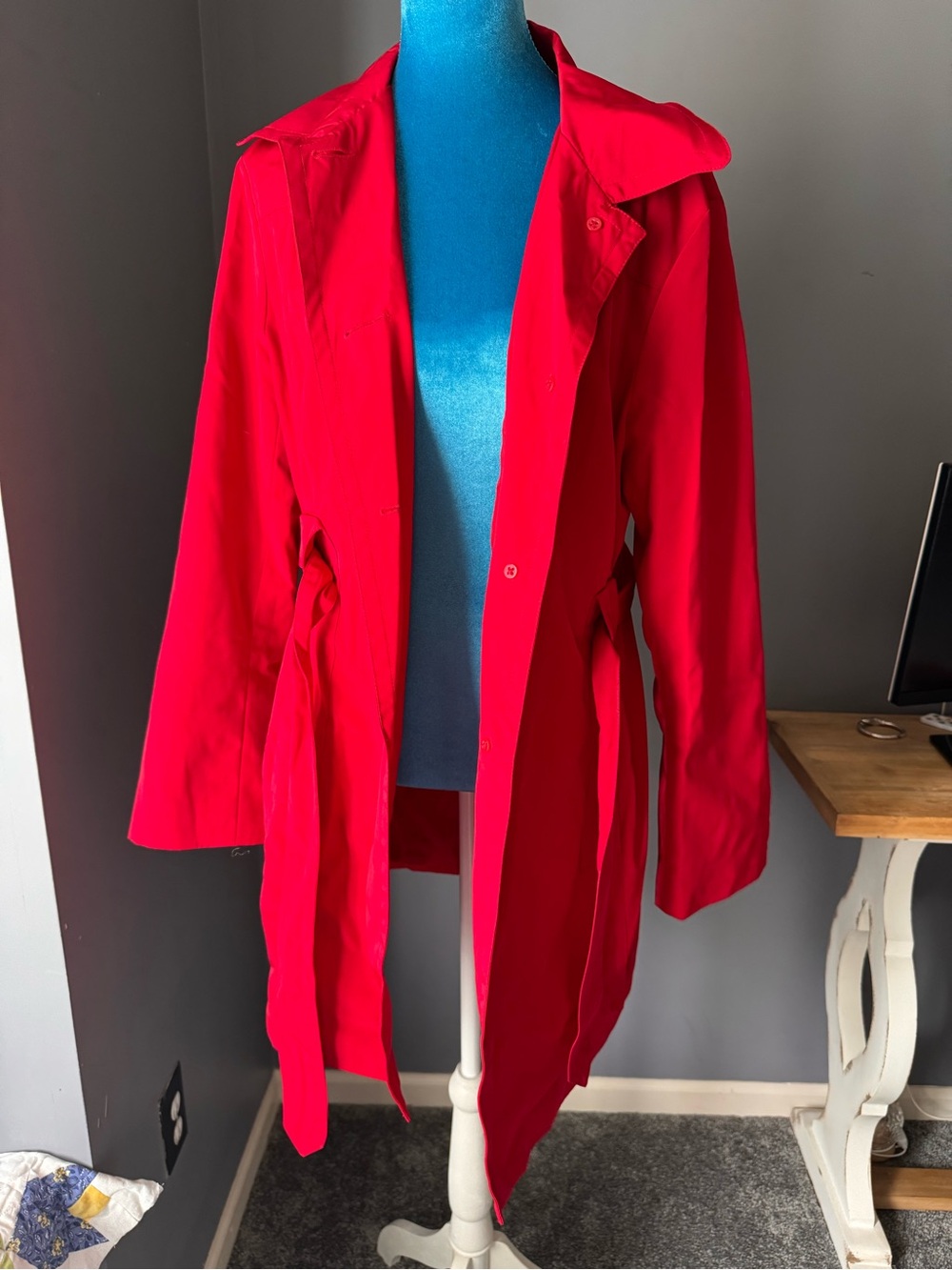 London Fog Red Trench Coat with Tie Belt